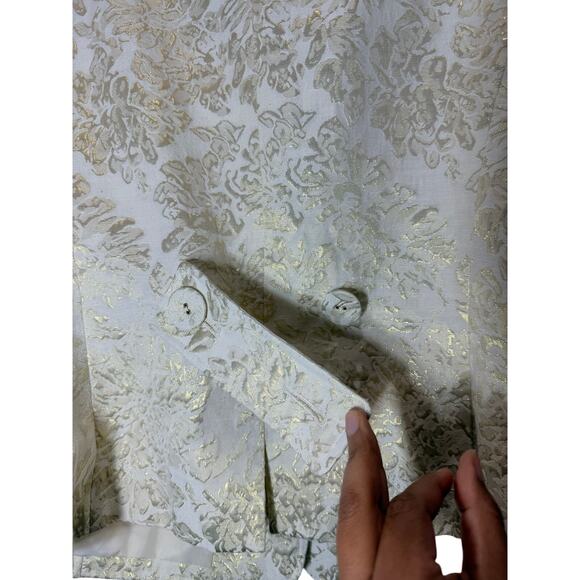 Emma James Women Blazer Size 8 Ivory Gold Brocade Jacket 3/4 Sleeve Lined - Picture 11 of 16